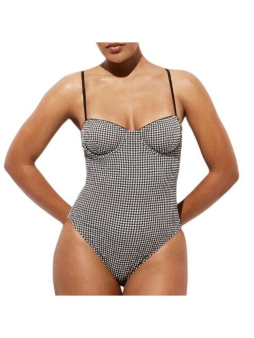 NWT J.Crew Gingham One-Piece Swimsuit Sz 2 Balconette Underwire Black Ivory